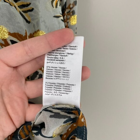 Farm Rio Silver Metallic Floral Beehive Tapestry Long Sleeve Blouse Size Large - Picture 4 of 8